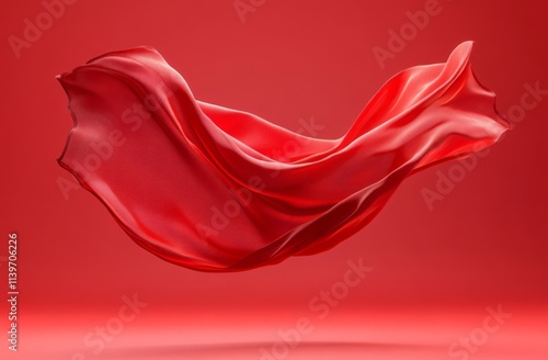 Red fabric flows gracefully...