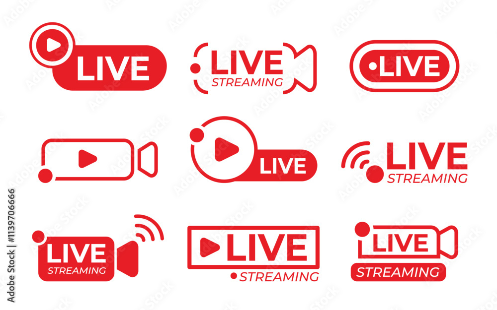 Set of live streaming button icon. a collection of online live streaming buton symbol for social media isolated on white background Set of live streaming button icon. a collection of online live streaming buton symbol for social media isolated on white background