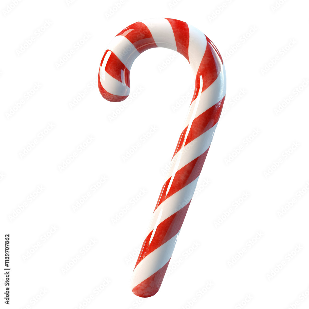 3d candy cane with red and white stripes isolated on transparent background. 3d candy cane with red and white stripes isolated on transparent background.