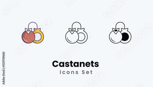 Castanets  Icons thin line and glyph vector icon stock illustration