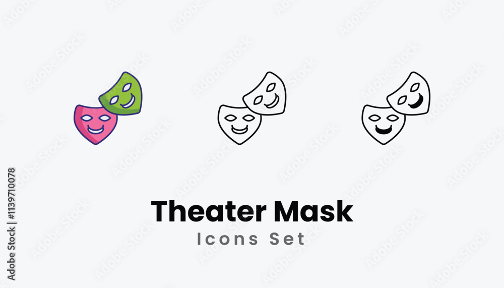 Theater Mask Icons thin line and glyph vector icon stock illustration Theater Mask Icons thin line and glyph vector icon stock illustration