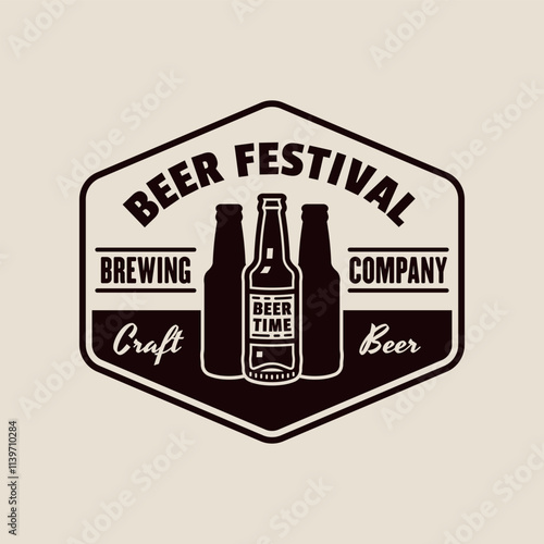 Beer vector emblem, label, badge in monochrome vintage style isolated on light background