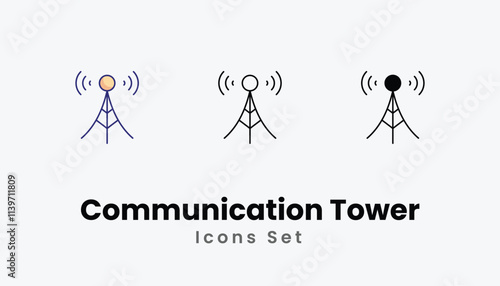 Communication Tower Icons thin line and glyph vector icon stock illustration