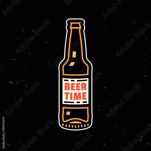 Beer bottle vector pin style illustration, graphic object on dark background