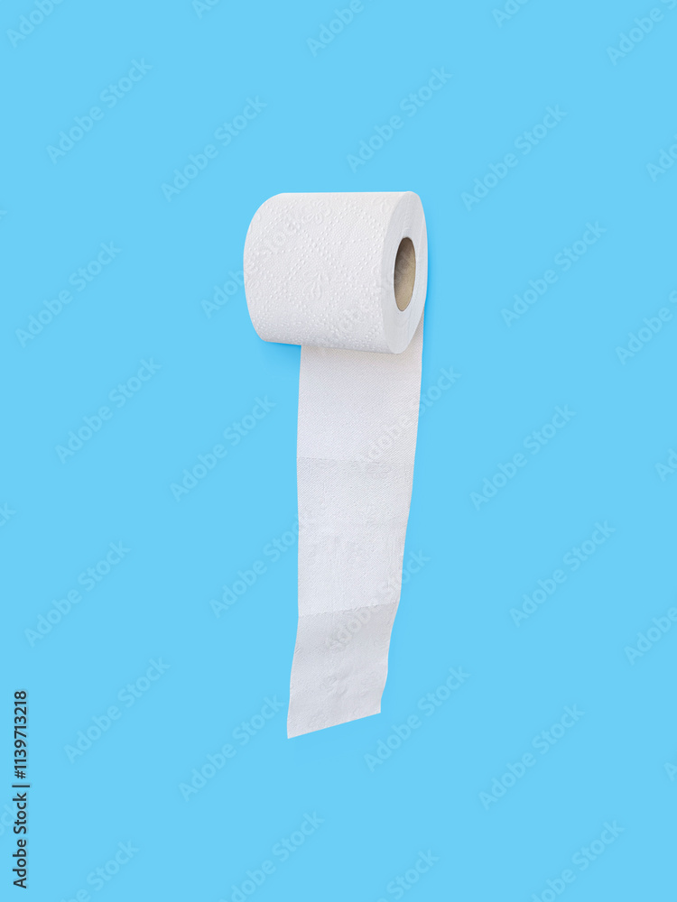 Obraz premium Toilet paper roll on blue background