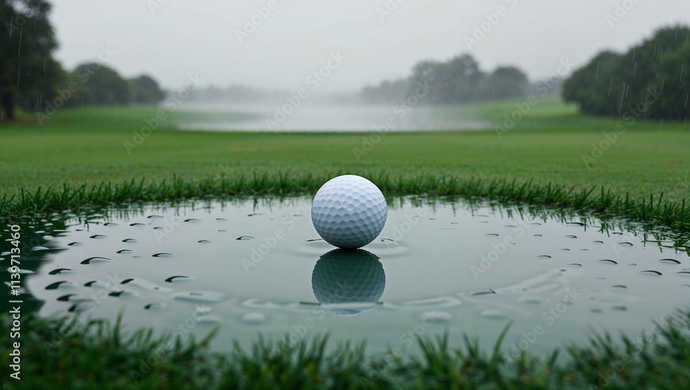 A white golf ball rests on a green tee, ready for the golfer's swing on the lush green fairway A white golf ball rests on a green tee, ready for the golfer's swing on the lush green fairway