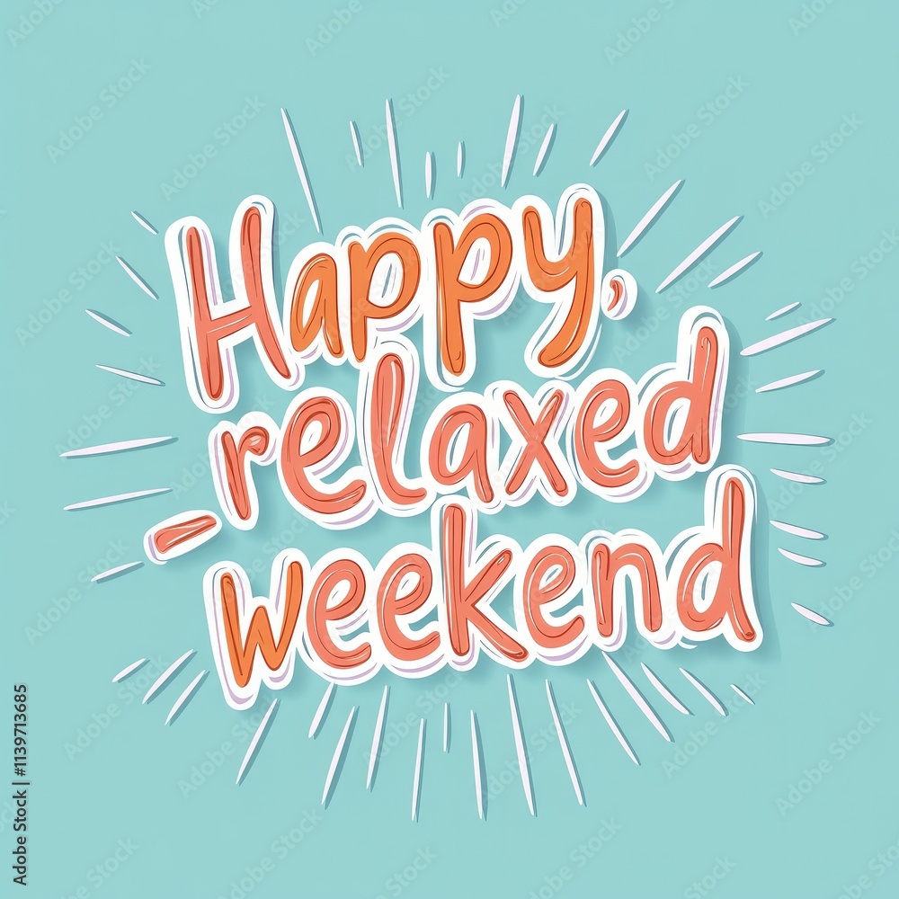 Happy relaxed weekend typography with bursts on blue. Happy relaxed weekend typography with bursts on blue.