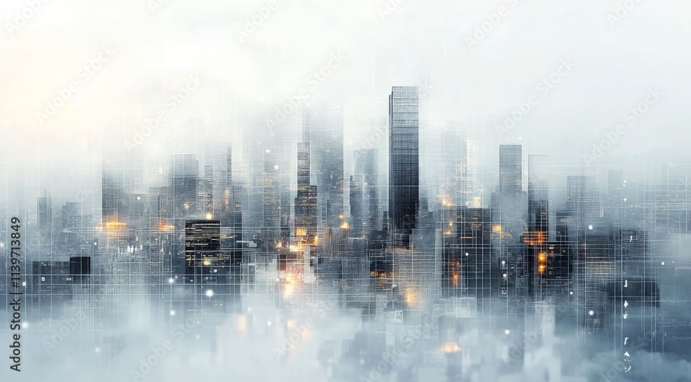Fototapeta premium Abstract Digital Technology Background with Blurred Cityscape