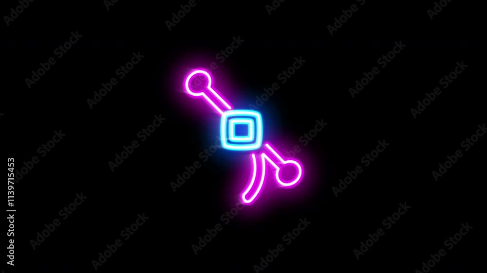 The blinking neon of creative tools icon on the black background. The blinking neon of creative tools icon on the black background.