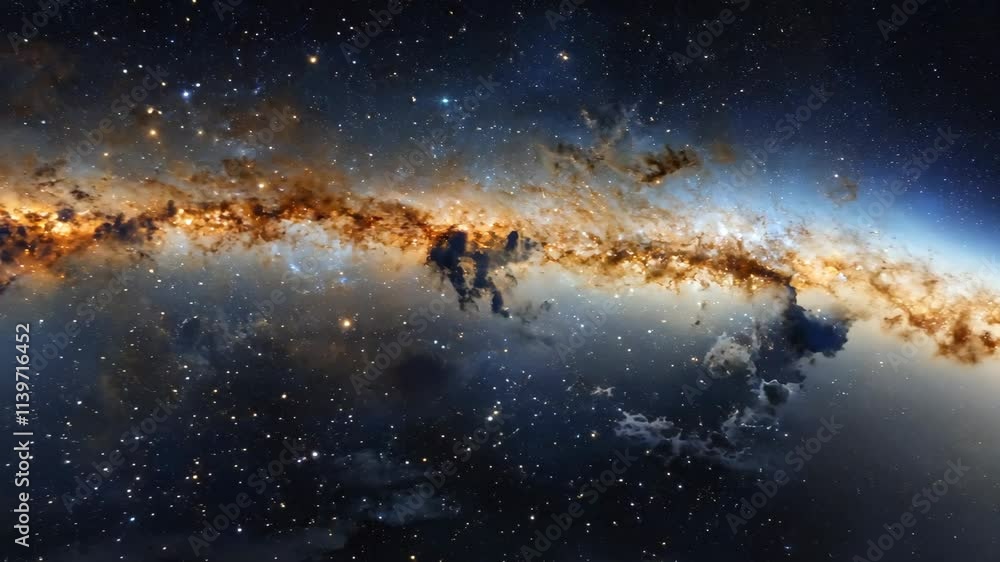 Stunning panoramic image displaying the Milky Way galaxy filled with stars, colorful dust clouds, and distant light, offering a majestic sight of our universe. Stunning panoramic image displaying the Milky Way galaxy filled with stars, colorful dust clouds, and distant light, offering a majestic sight of our universe.