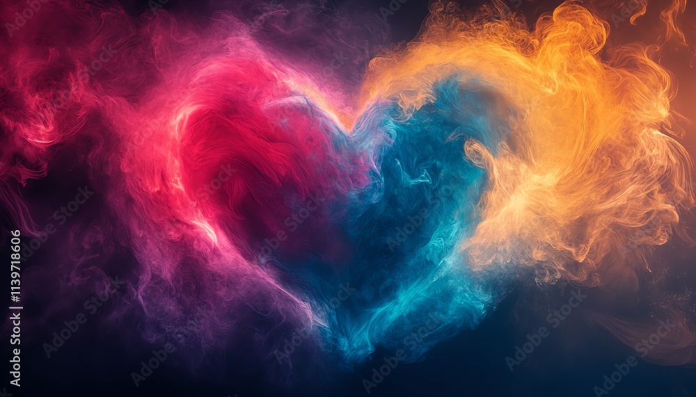 Fototapeta premium Colorful abstract heart created by generative AI, blending vibrant hues and intricate patterns, symbolizing love, passion, and artistic creativity
