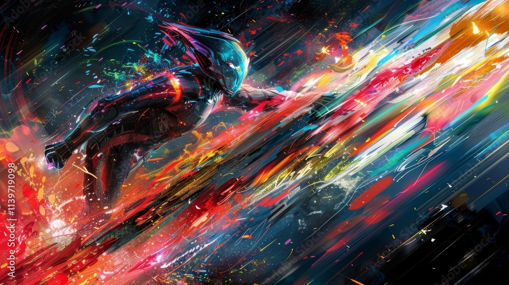 Abstract colorful figure in dynamic action, vibrant strokes, futuristic. Abstract colorful figure in dynamic action, vibrant strokes, futuristic.