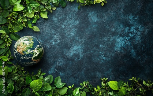 Earth flourishing with vibrant foliage and greenery, upward growth concept, copy space for clean and minimalistic ecothemed wallpaper or background photo