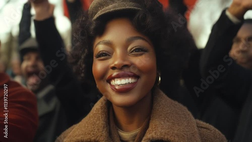 Cinematic shots of Black people cheering during the civil rights movement