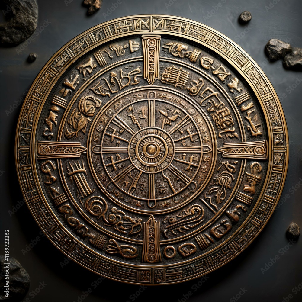 Mysterious Bronze Disc with Ancient Alien Script about the Lost Continent of Atlantis Mysterious Bronze Disc with Ancient Alien Script about the Lost Continent of Atlantis