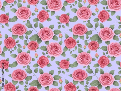 バラのシームレスパターン（ピンク）　B-4'