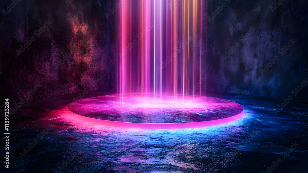 Obraz premium Neon Glowing Platform 3D Abstract Background