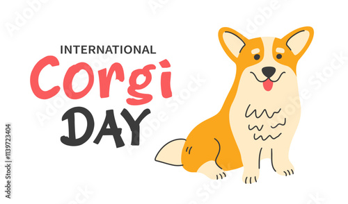Corgi day banner. Cute vector cartoon dog smiling