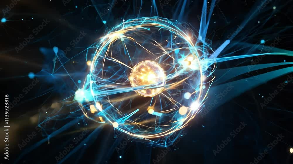 Digital illustration depicting an intricate atomic structure with glowing electrons and particles. The vibrant image captures the dynamic energy and complexity of atoms at a microscopic level. Digital illustration depicting an intricate atomic structure with glowing electrons and particles. The vibrant image captures the dynamic energy and complexity of atoms at a microscopic level.