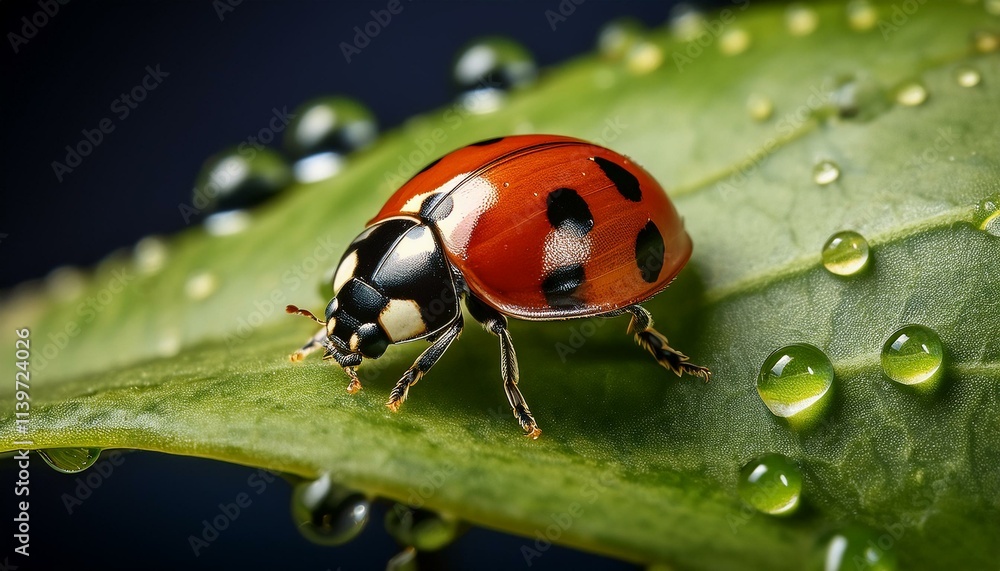 Fototapeta premium Macro Shot of a Ladybug on a Leaf