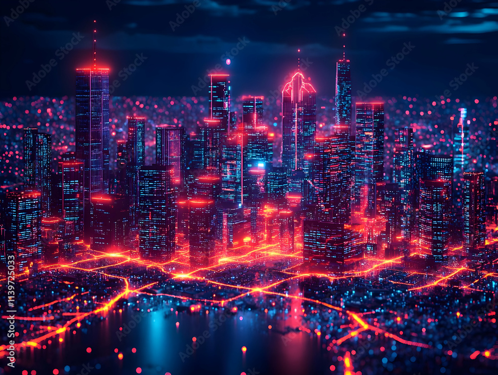Neon Cityscape: Glowing Towers, Bright Lights, Futuristic Urban Night Neon Cityscape: Glowing Towers, Bright Lights, Futuristic Urban Night