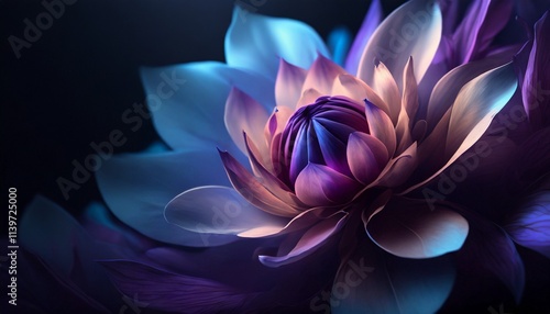 Close-up seamless integration of abstract glowing floral elements background