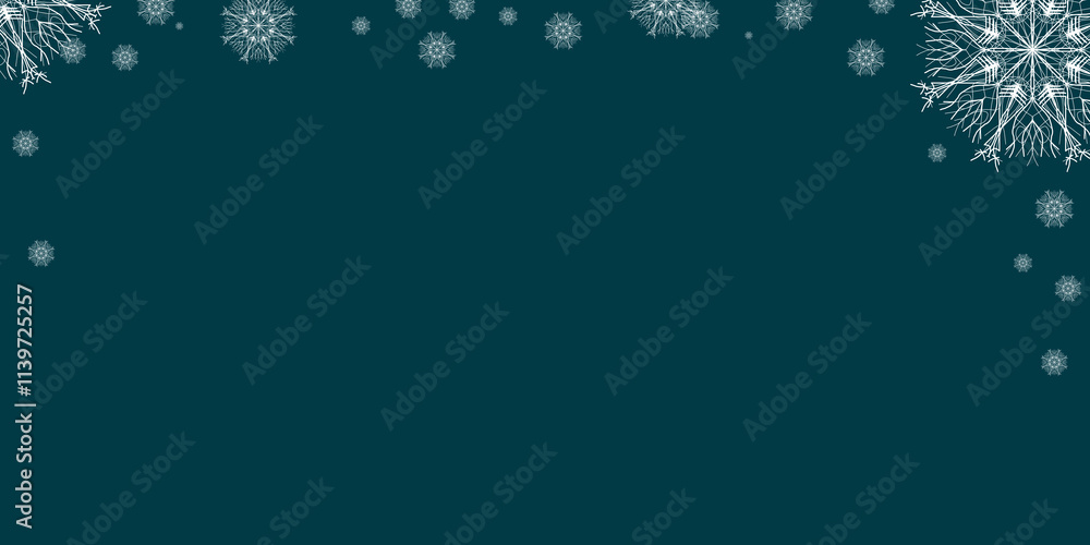 Merry Christmas and Happy New Year. Green background with snowflakes. Copy space. Blank for design Merry Christmas and Happy New Year. Green background with snowflakes. Copy space. Blank for design