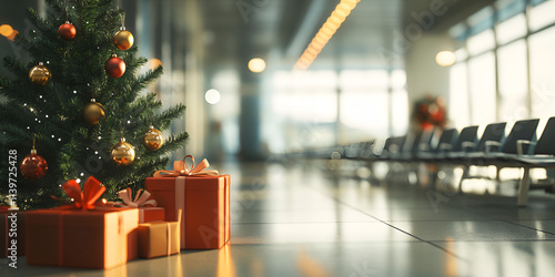 Festive Holiday Office Interior with Christmas Tree

