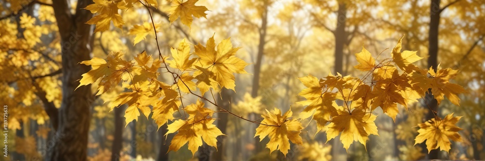 Golden hues of autumn maple with delicate leaves in soft focus, maple, fall season, outdoor scene Golden hues of autumn maple with delicate leaves in soft focus, maple, fall season, outdoor scene