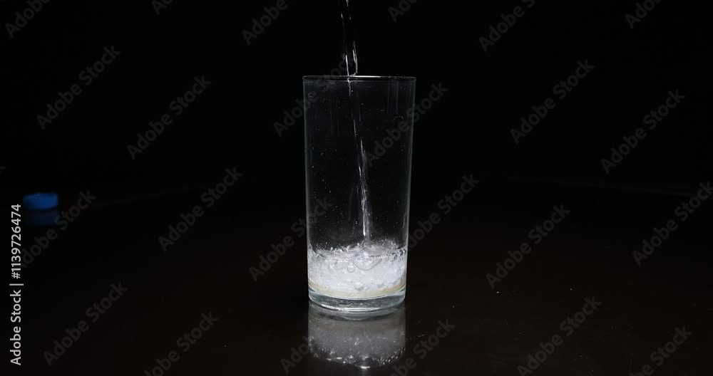Pure mineral water is poured into a transparent glass. Slow motion Pure mineral water is poured into a transparent glass. Slow motion
