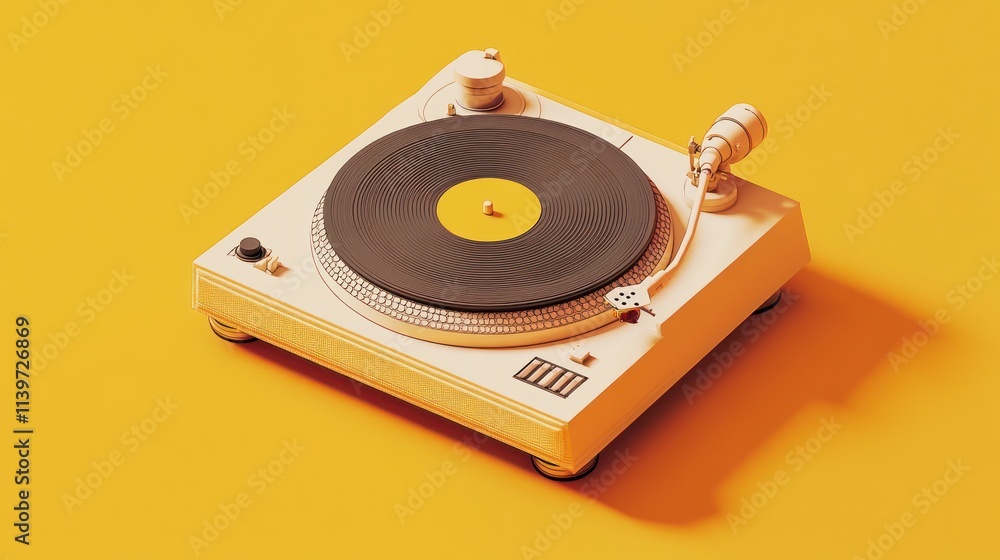 Fototapeta premium Vintage record player on a vibrant orange background. 