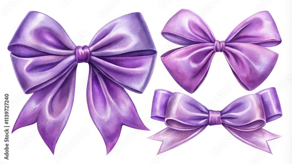 Hand-painted watercolor violet satin bow set, perfect for food photography, invitations, crafts, and ideal for wedding and party decor. Available as digital downloads for your needs. Hand-painted watercolor violet satin bow set, perfect for food photography, invitations, crafts, and ideal for wedding and party decor. Available as digital downloads for your needs.