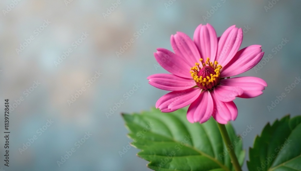 Colorful pink flower blooms on an alenium leaf plant against a subtle background, leaf, botanicals Colorful pink flower blooms on an alenium leaf plant against a subtle background, leaf, botanicals