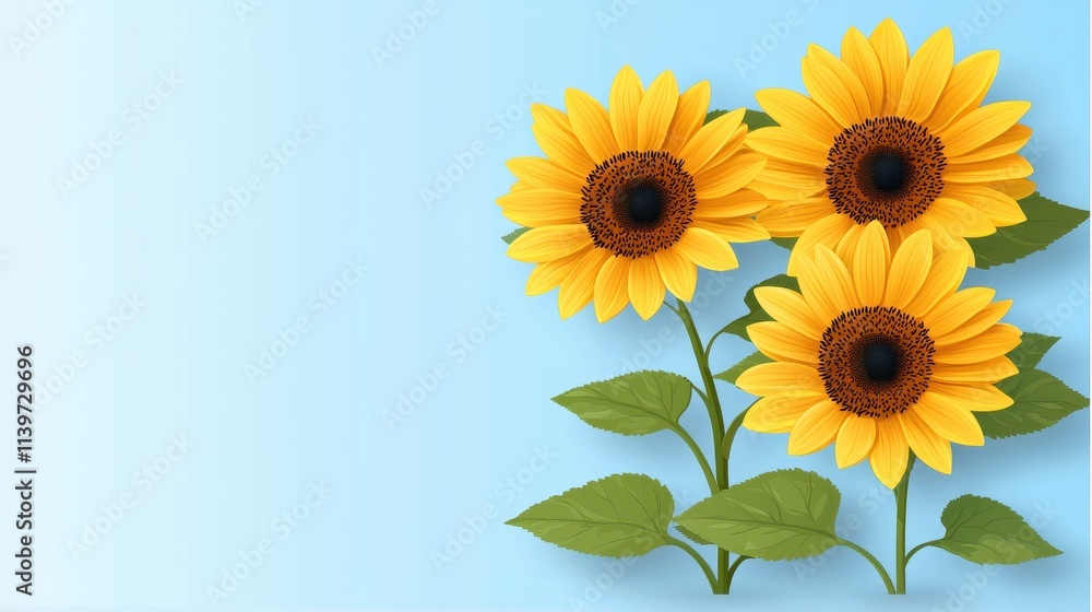 Obraz premium Bright Sunflowers on Soft Blue Background for Vibrant and Cheerful Designs