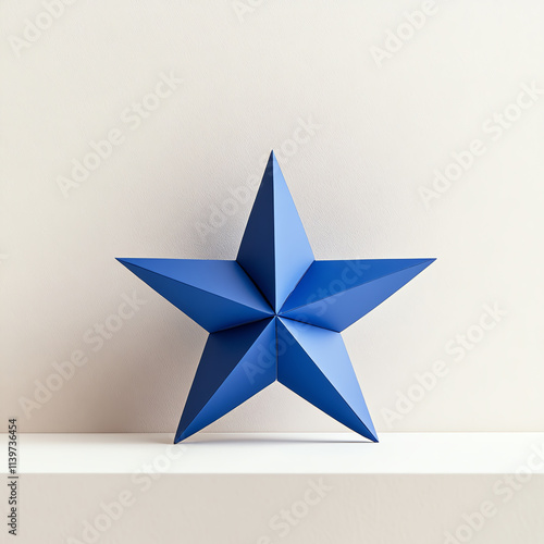 A modern blue star sculpture displayed against a minimalist background. photo