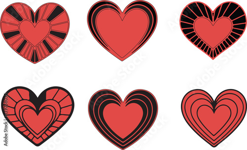 Set of hearts, different kinds of heart shape vectors, simple and clean. Red heart icons set vector