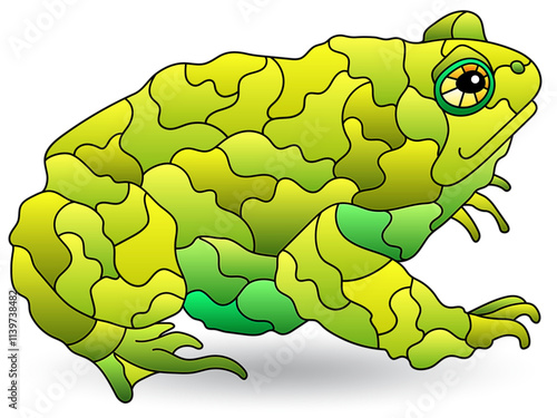 Illustration in the style of stained glass with toad , animal isolated on a white background