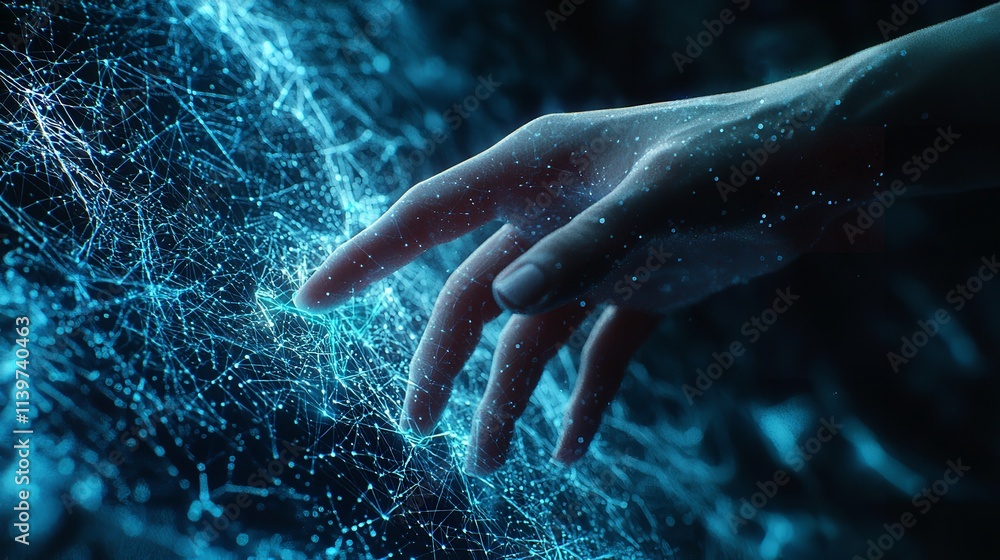 Fototapeta premium Human Hand Touching Digital Transformation Modern Technology