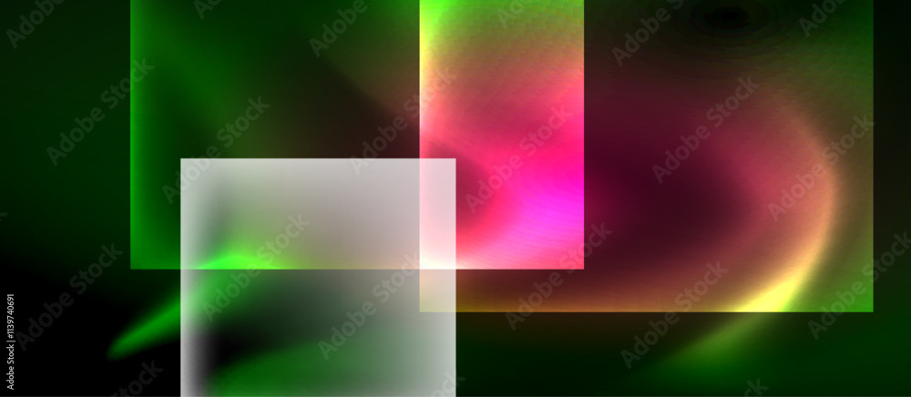Fototapeta premium Glass squares with neon shiny light abstract background