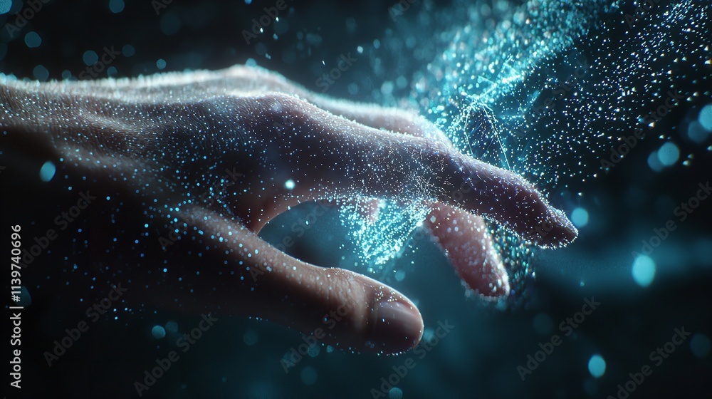 Fototapeta premium Human Hand Touching Digital Transformation Modern Technology