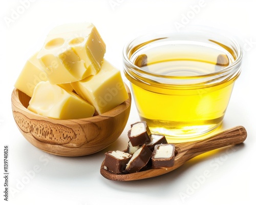 Saturated Fat Cooking Essentials Butter Oil and Chocolate Ingredients in Kitchen photo