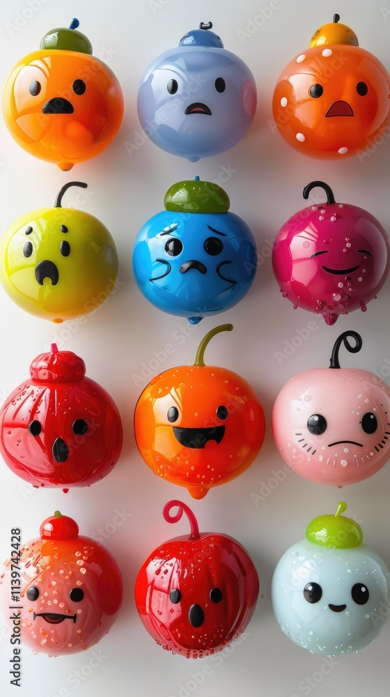 Obraz premium Colorful, expressive ornaments with various facial expressions arranged in a grid.