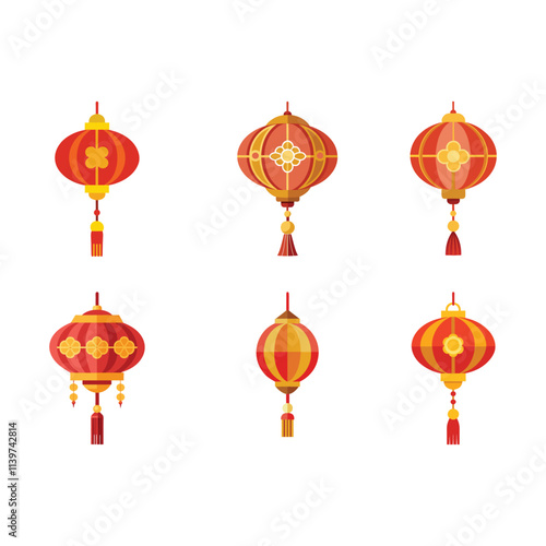 traditional multiple red Chinese lantern vector bundle