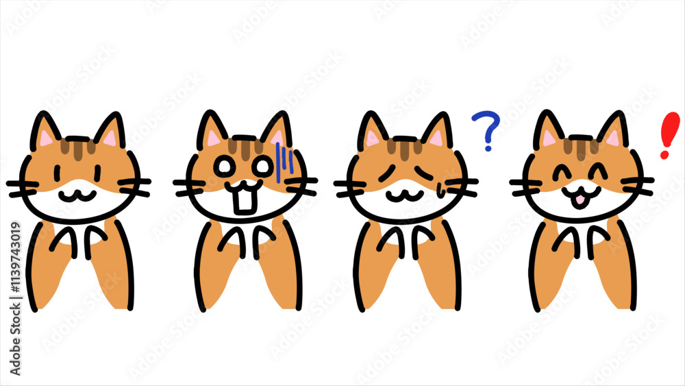 Obraz premium 手書きの猫のイラストのセット