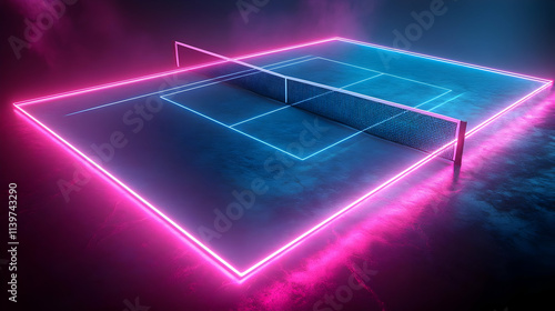 Neon Table Tennis Court 3D Illustration