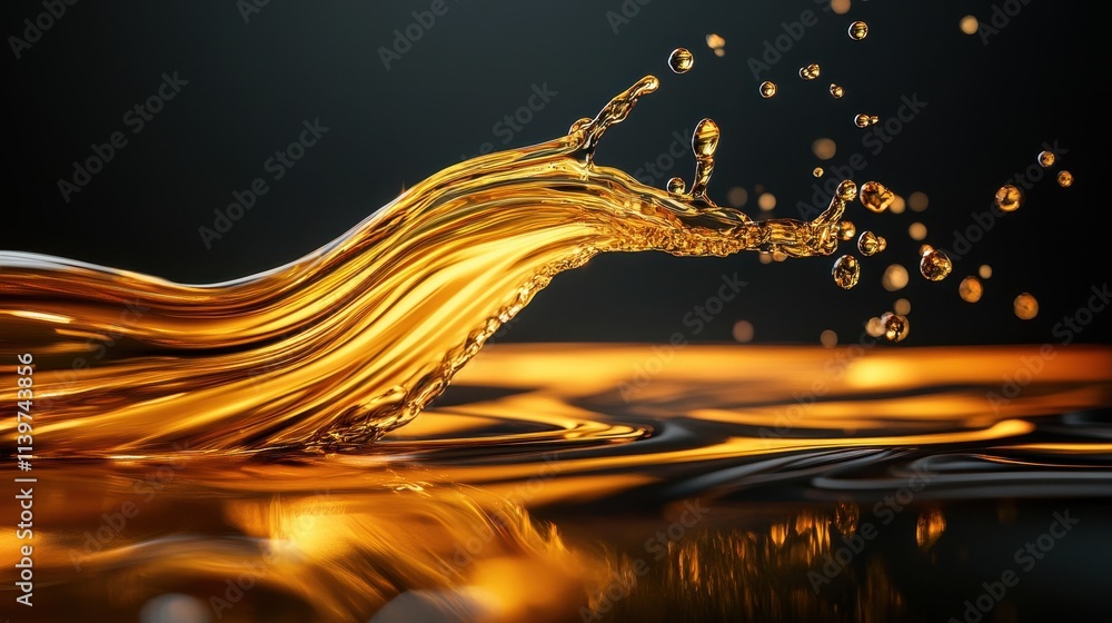 Fototapeta premium Golden liquid splashing dramatically. Perfect for luxury, beverage, or oil ads.