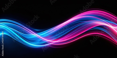 Wallpaper Mural Mesmerizing Blue and Pink Neon Waves in Panoramic View Against a Dark Background Torontodigital.ca