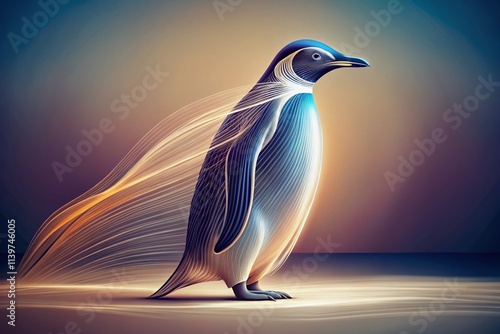 Minimalist black and white penguin vector art featuring long exposure lines, elegant and creative design, perfect for modern decor and nature-inspired graphic illustrations. photo