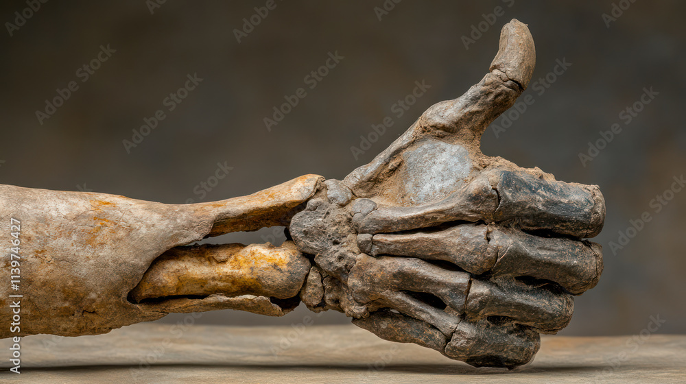 Dead skeletonized hand showing thumb up gesture Dead skeletonized hand showing thumb up gesture