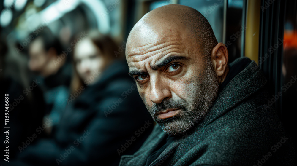 Irritated man in public transport